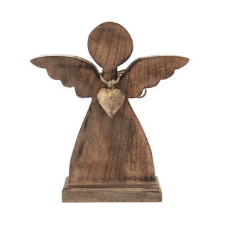 Drevený anjel MANGO s kovovým srdcom, 30,5 cm 1