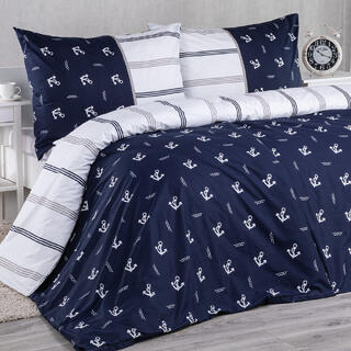 Bavlnené posteľné obliečky MARINE modro-biela 1