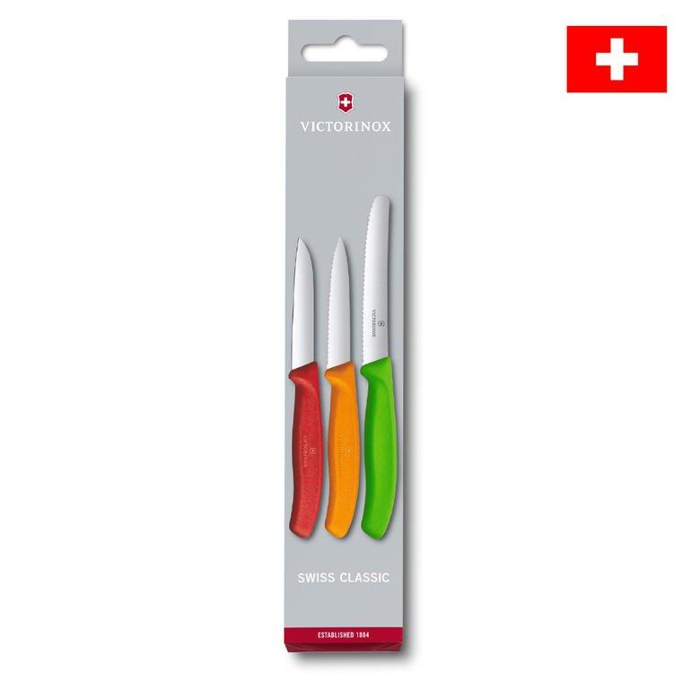 Nerezové kuchynské nože VICTORINOX SWISS CLASSIC s farebnými rukoväťami 3 ks