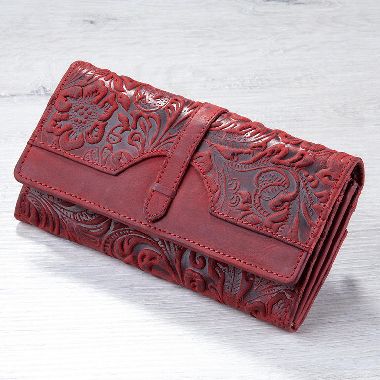 Kožená dámska peňaženka s reliéfom červená 1