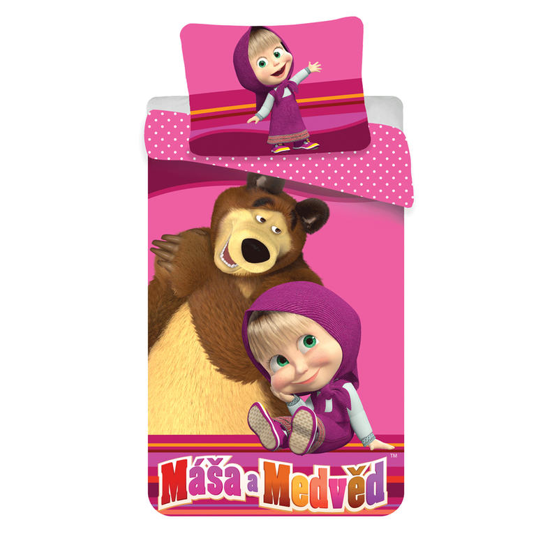 Detské posteľné obliečky Máša a medveď v ružovom 1