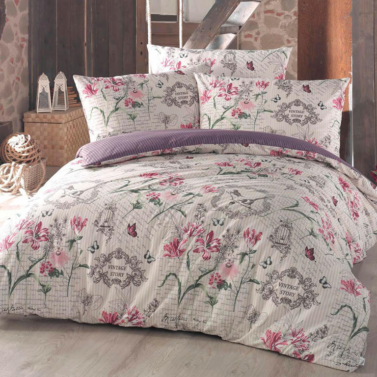 Bavlnené posteľné obliečky Valerie fialové, francúzska posteľ 1