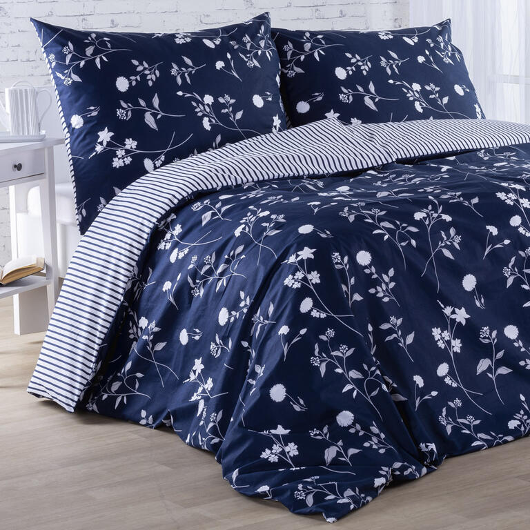 Bavlnené posteľné obliečky LUNA modré, predĺžená dĺžka 1