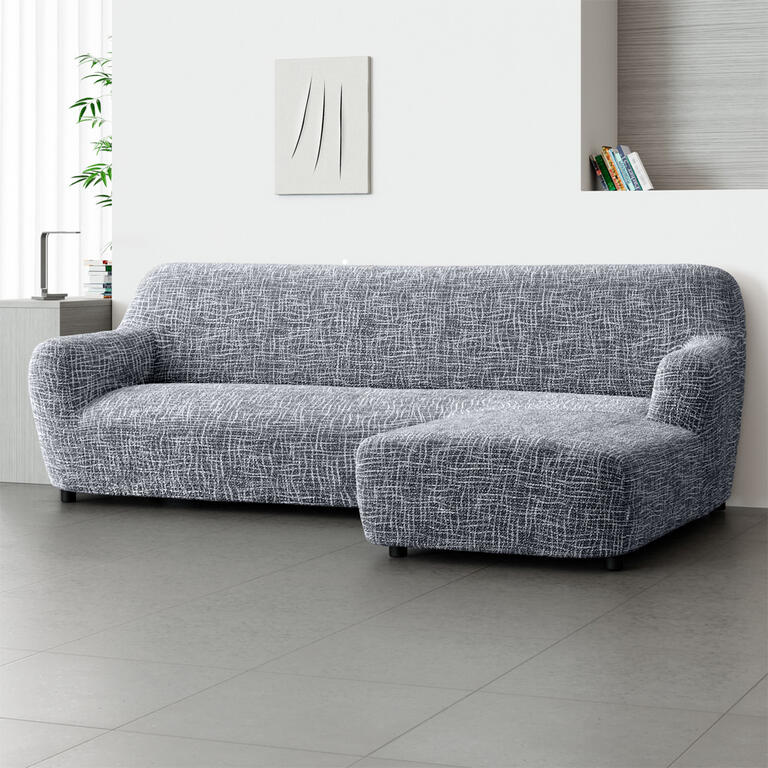 Elastic covers GRAFITI NEW anthracite sofa with ottoman on the right (w. 170 - 300 cm)