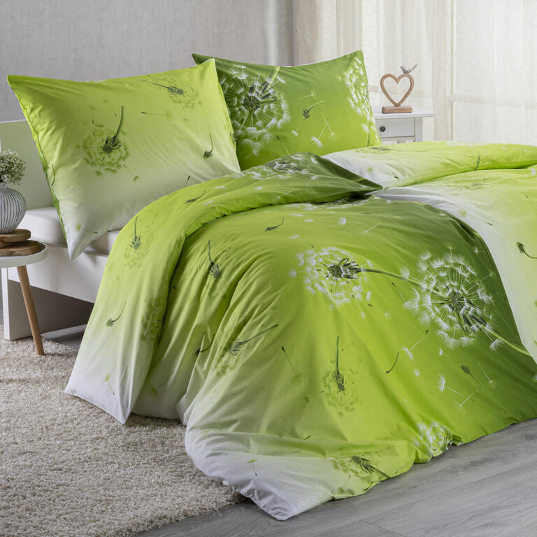 Bavlnené posteľné obliečky DANDELION zelené, štandardná dĺžka 1