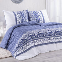 Bavlnené renforcé posteľné obliečky FOLKLORIKA modrá 1